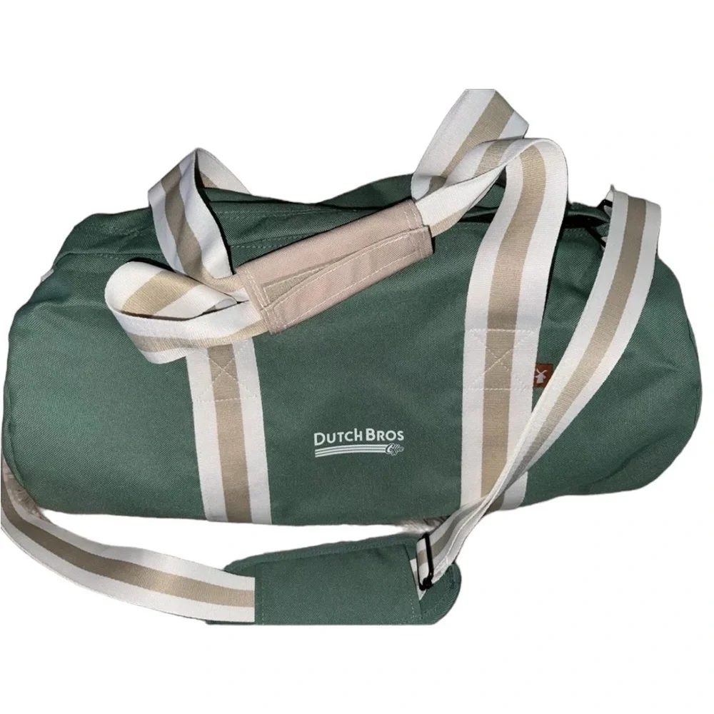 Dutch Bros Green + Cream + Tan Canvas Duffel Bag Brand NEW DB 1992